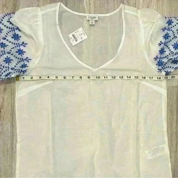 NWT J Crew White Cotton Top Embroidered Short Sleeve Semi Sheer Shirt Size S - Picture 3 of 8